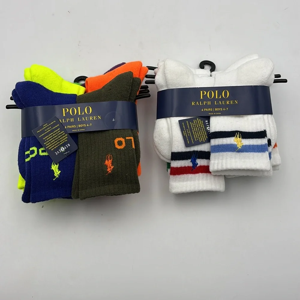 Polo Ralph Lauren Boy's Varsity Stripe & Double Logo Crew Socks 12-Pair Assorted